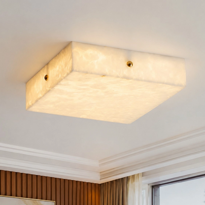 RoyaleGlow Alabaster Square Flush Mount Ceiling Light with Brass Accents-Royale Basic