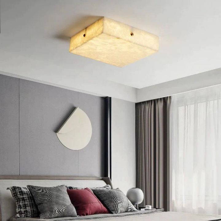 RoyaleGlow Alabaster Square Flush Mount Ceiling Light with Brass Accents-Royale Basic