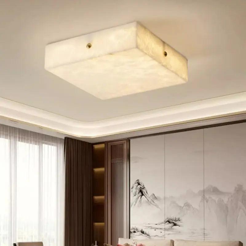 RoyaleGlow Alabaster Square Flush Mount Ceiling Light with Brass Accents-Royale Basic