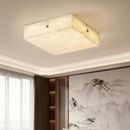 RoyaleGlow Alabaster Square Flush Mount Ceiling Light with Brass Accents-Royale Basic