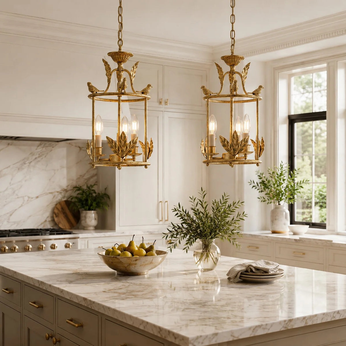 RoyaleGlow Bird and Leaf Iron Lantern Pendant Light Hanging Kitchen Fixture - Royale Basic