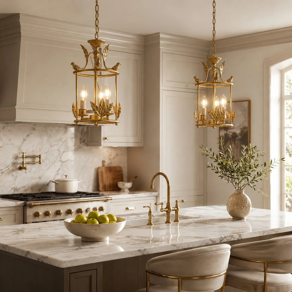 RoyaleGlow Bird and Leaf Iron Lantern Pendant Light Hanging Kitchen Fixture - Royale Basic