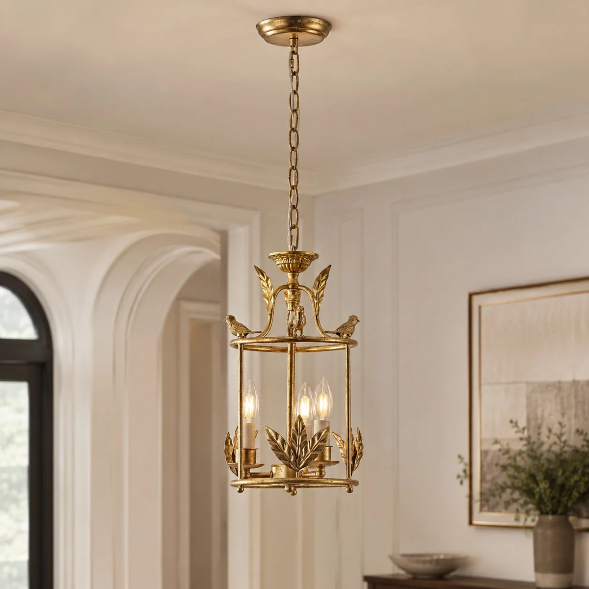 RoyaleGlow Bird and Leaf Iron Lantern Pendant Light Hanging Kitchen Fixture - Royale Basic