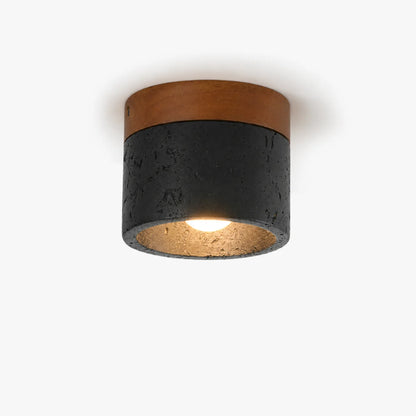 RoyaleGlow Black Travertine Cylinder Flush Mount Ceiling Light Fixture - Royale Basic