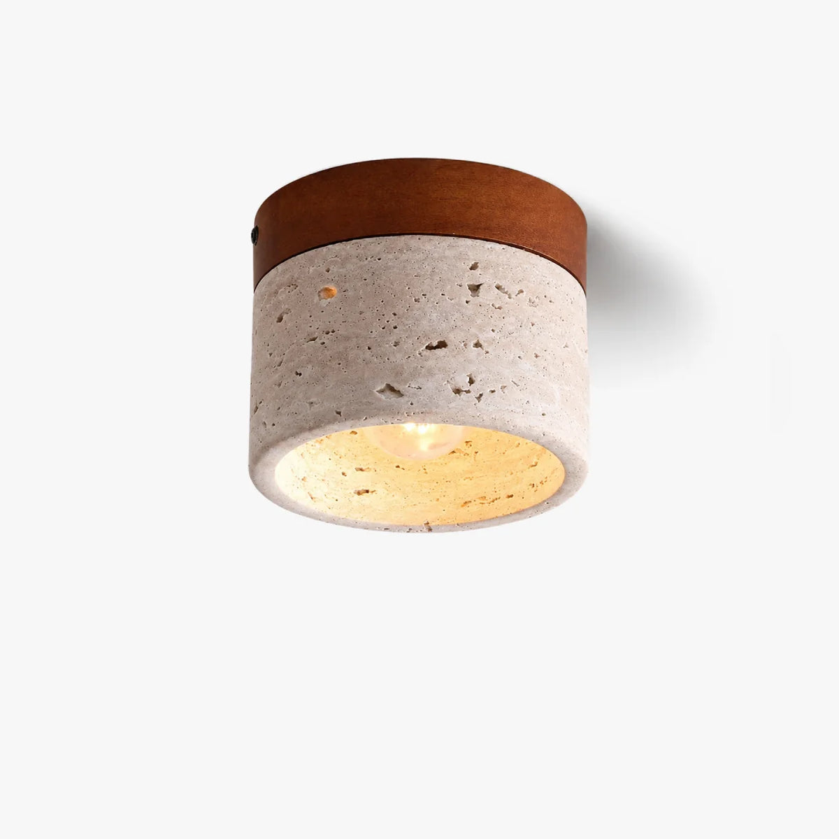 RoyaleGlow Black Travertine Cylinder Flush Mount Ceiling Light Fixture - Royale Basic