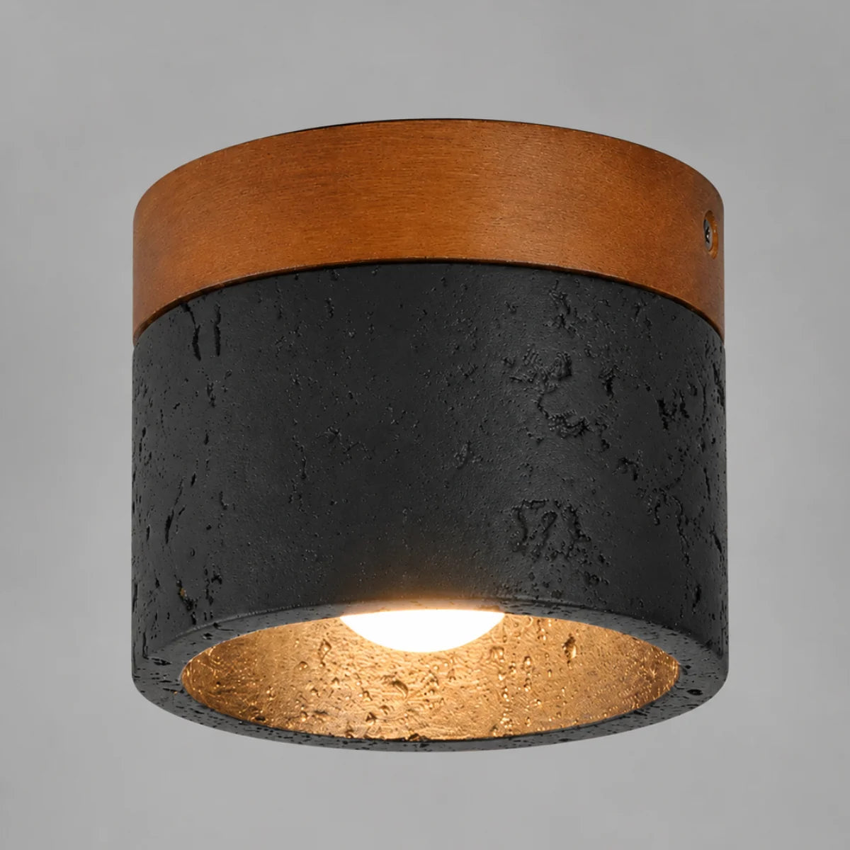 RoyaleGlow Black Travertine Cylinder Flush Mount Ceiling Light Fixture - Royale Basic