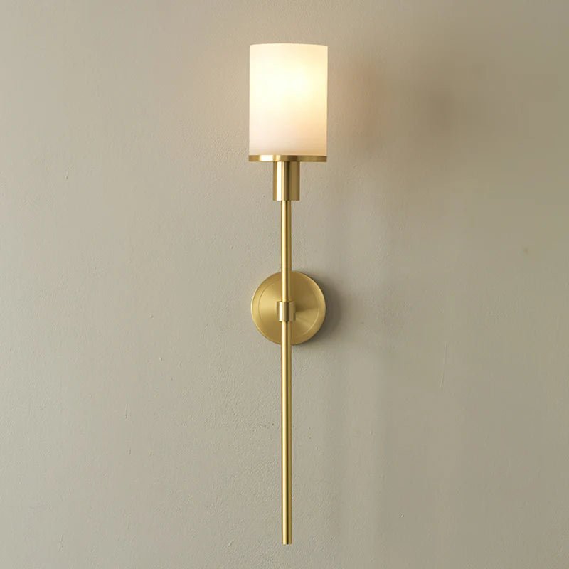 RoyaleGlow Brass Alabaster Wall Sconce Modern Cylinder Light Fixture - Royale Basic