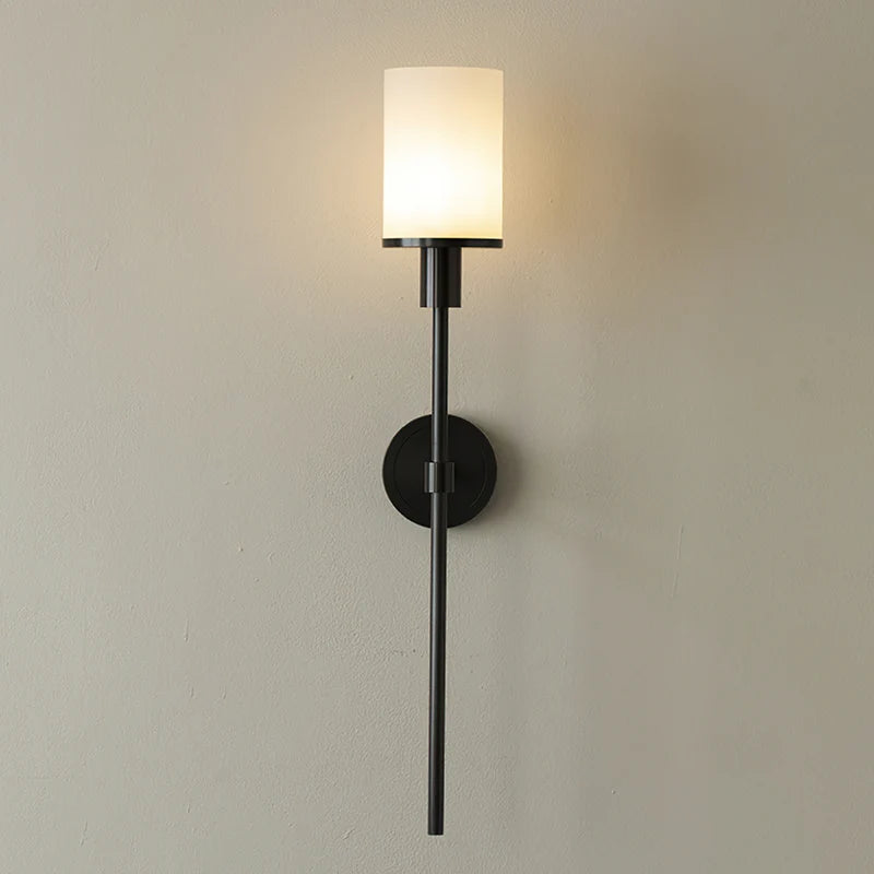 RoyaleGlow Brass Alabaster Wall Sconce Modern Cylinder Light Fixture - Royale Basic