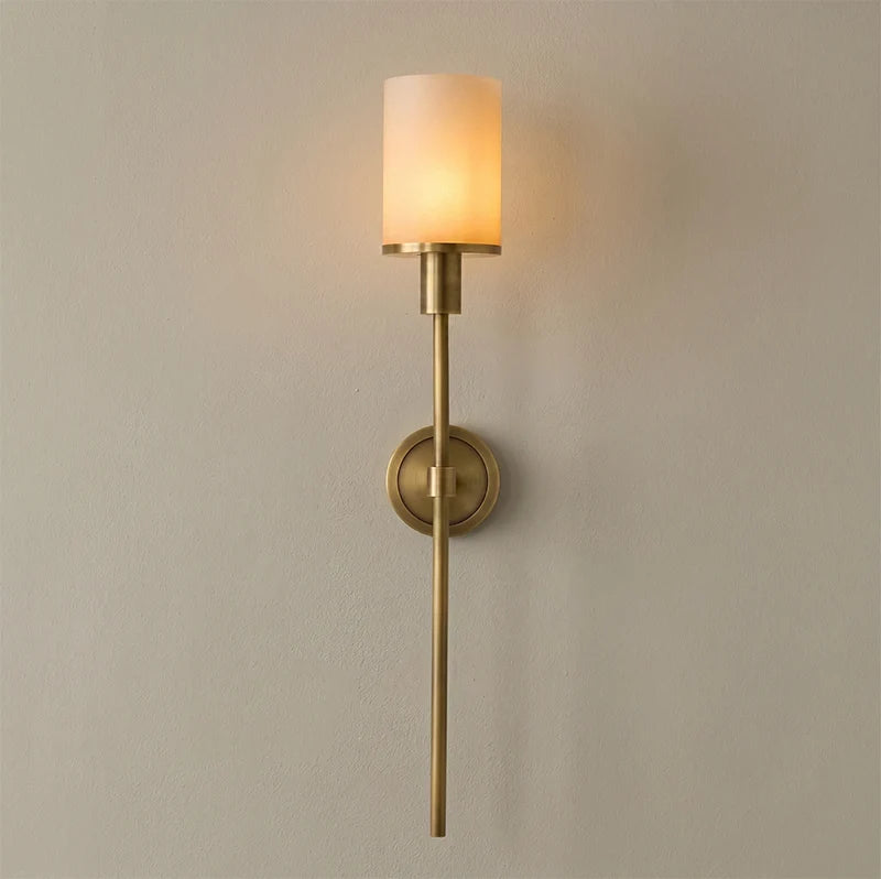RoyaleGlow Brass Alabaster Wall Sconce Modern Cylinder Light Fixture - Royale Basic