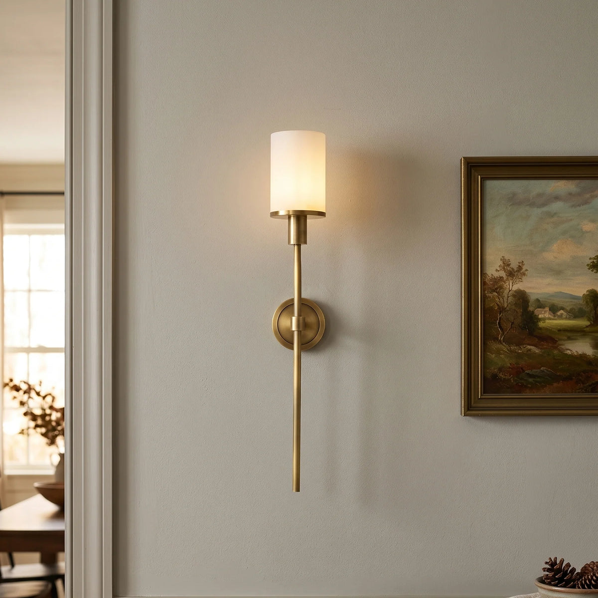 RoyaleGlow Brass Alabaster Wall Sconce Modern Cylinder Light Fixture - Royale Basic