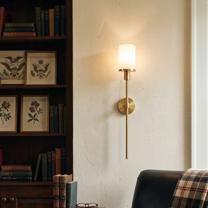 RoyaleGlow Brass Alabaster Wall Sconce Modern Cylinder Light Fixture - Royale Basic