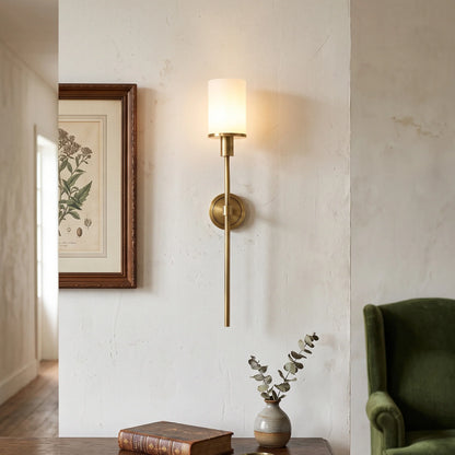 RoyaleGlow Brass Alabaster Wall Sconce Modern Cylinder Light Fixture - Royale Basic