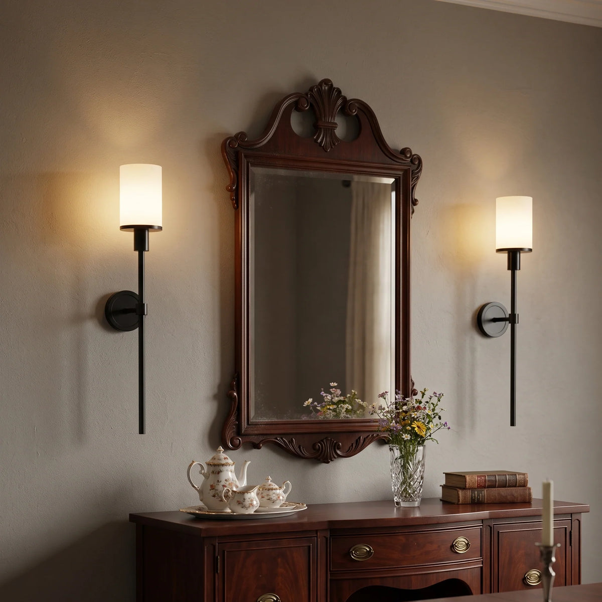 RoyaleGlow Brass Alabaster Wall Sconce Modern Cylinder Light Fixture - Royale Basic