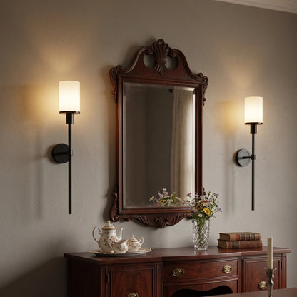 RoyaleGlow Brass Alabaster Wall Sconce Modern Cylinder Light Fixture - Royale Basic