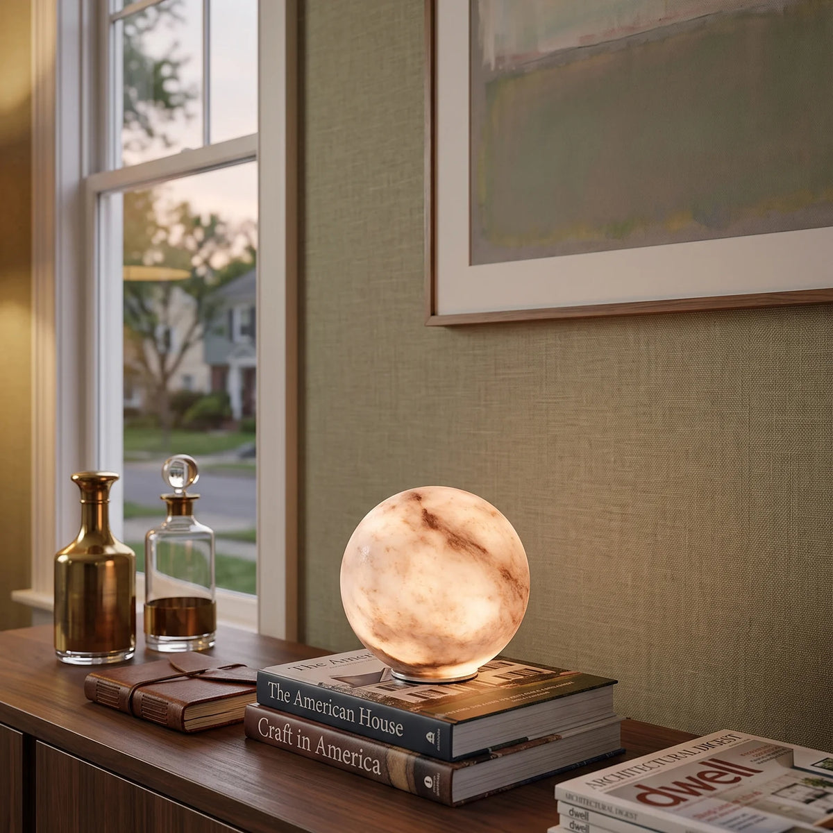 RoyaleGlow Cordless Alabaster Sphere Table Lamp LED Marble Orb Light - Royale Basic