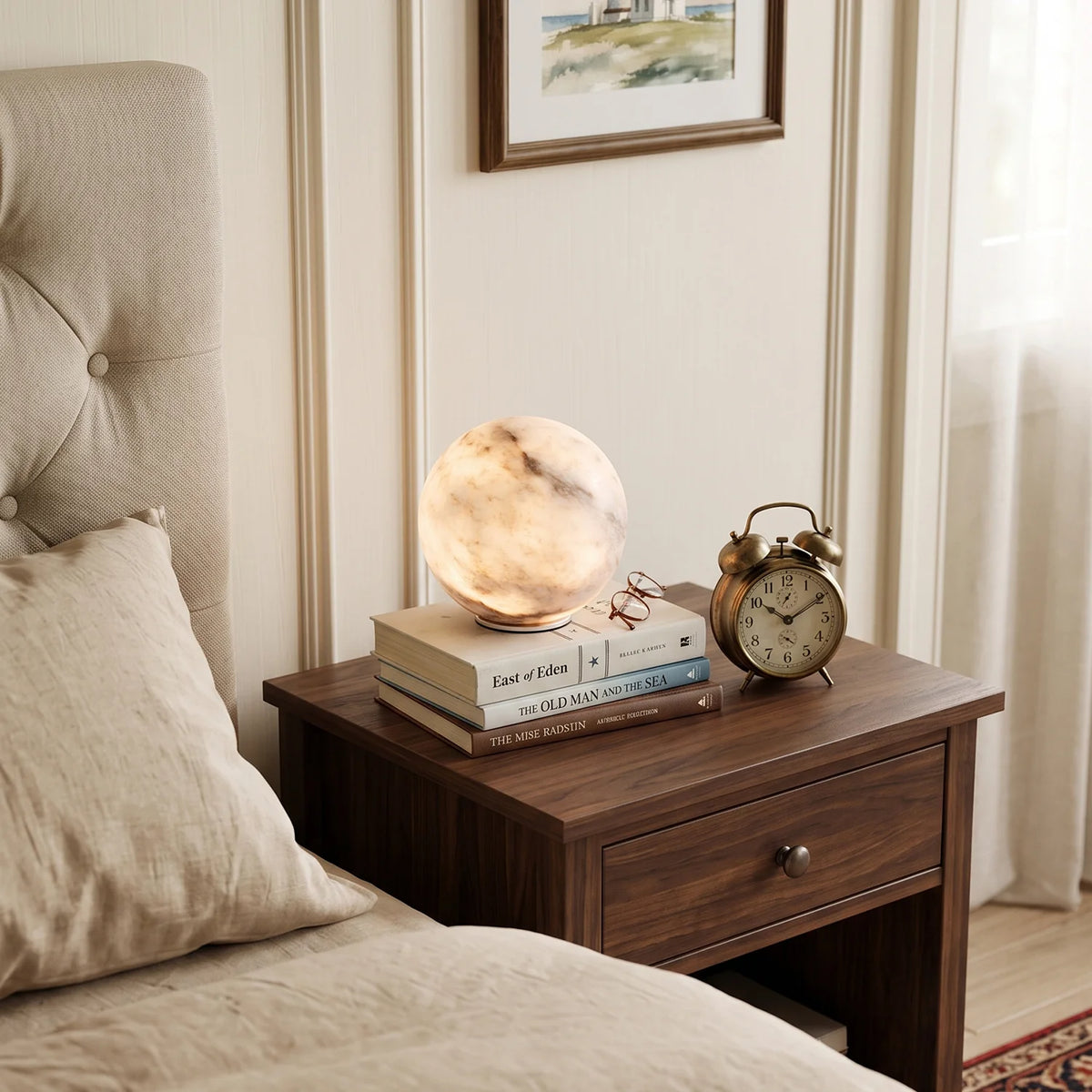 RoyaleGlow Cordless Alabaster Sphere Table Lamp LED Marble Orb Light - Royale Basic