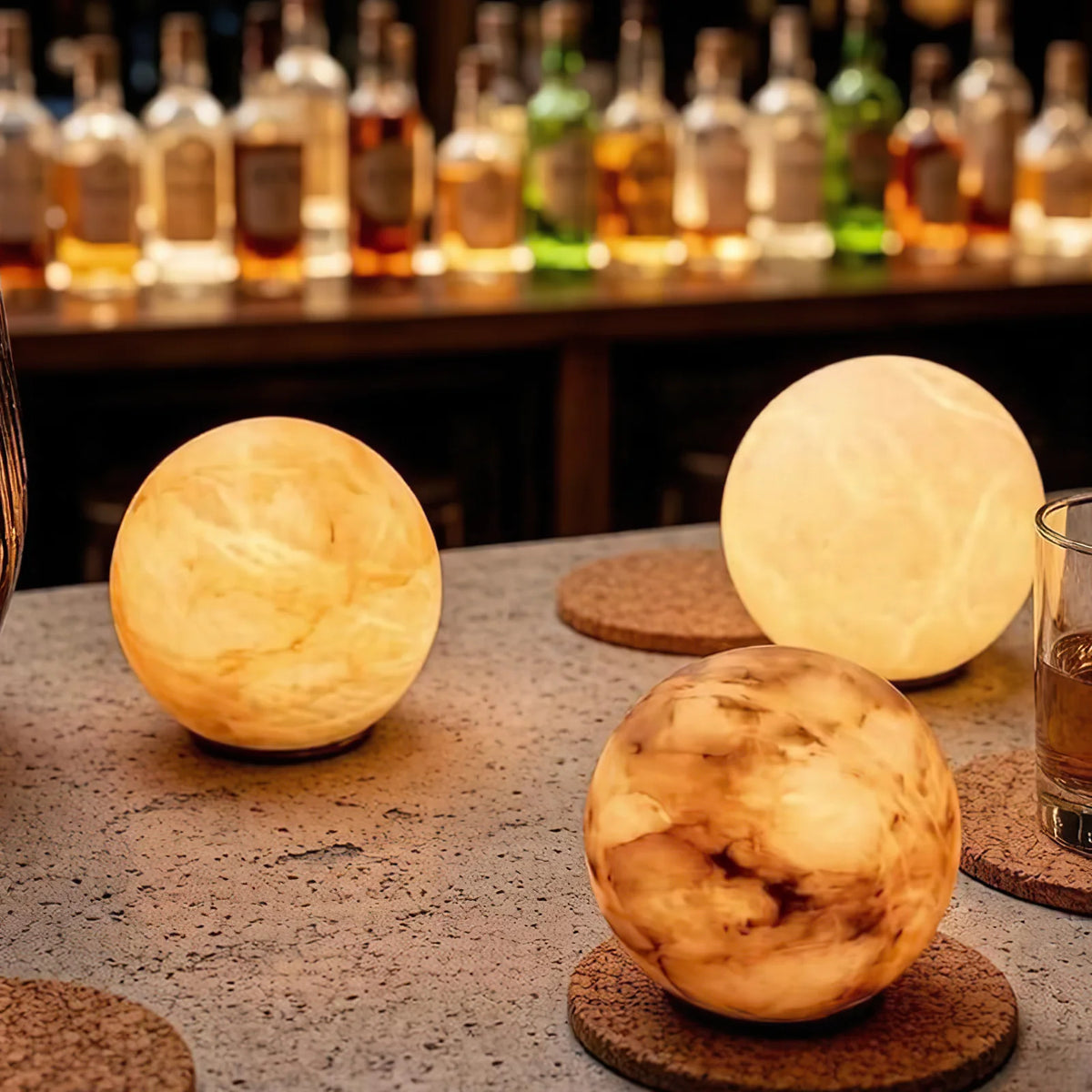 RoyaleGlow Cordless Alabaster Sphere Table Lamp LED Marble Orb Light - Royale Basic