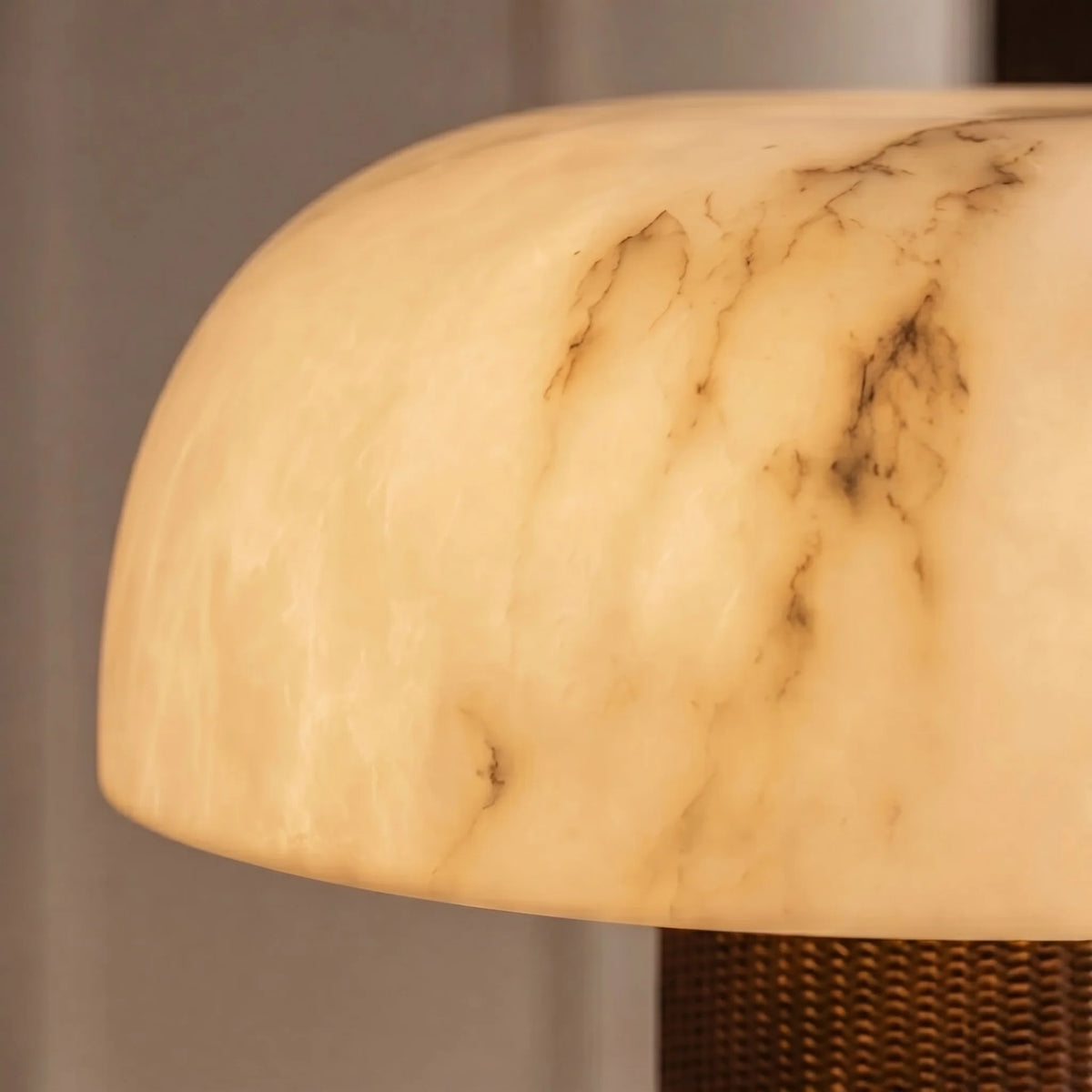 RoyaleGlow Dimmable Modern Table Lamp Leather Base Faux Alabaster Shade - Royale Basic