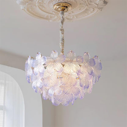 RoyaleGlow Floral Glass Crystal Chandelier Pink Petal Hanging Light Fixture - Royale Basic