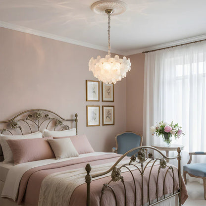RoyaleGlow Floral Glass Crystal Chandelier Pink Petal Hanging Light Fixture - Royale Basic