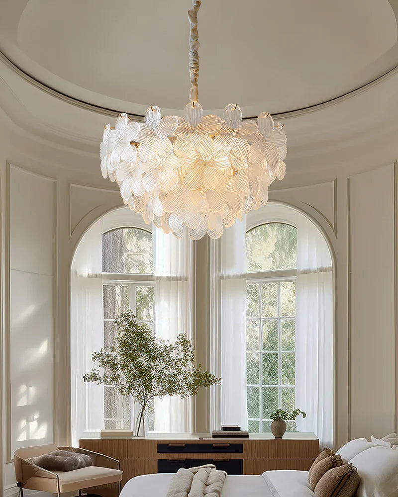 RoyaleGlow Floral Glass Crystal Chandelier Pink Petal Hanging Light Fixture - Royale Basic