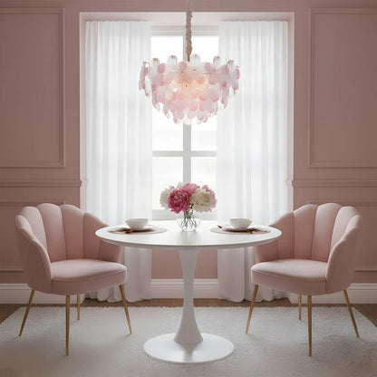 RoyaleGlow Floral Glass Crystal Chandelier Pink Petal Hanging Light Fixture - Royale Basic