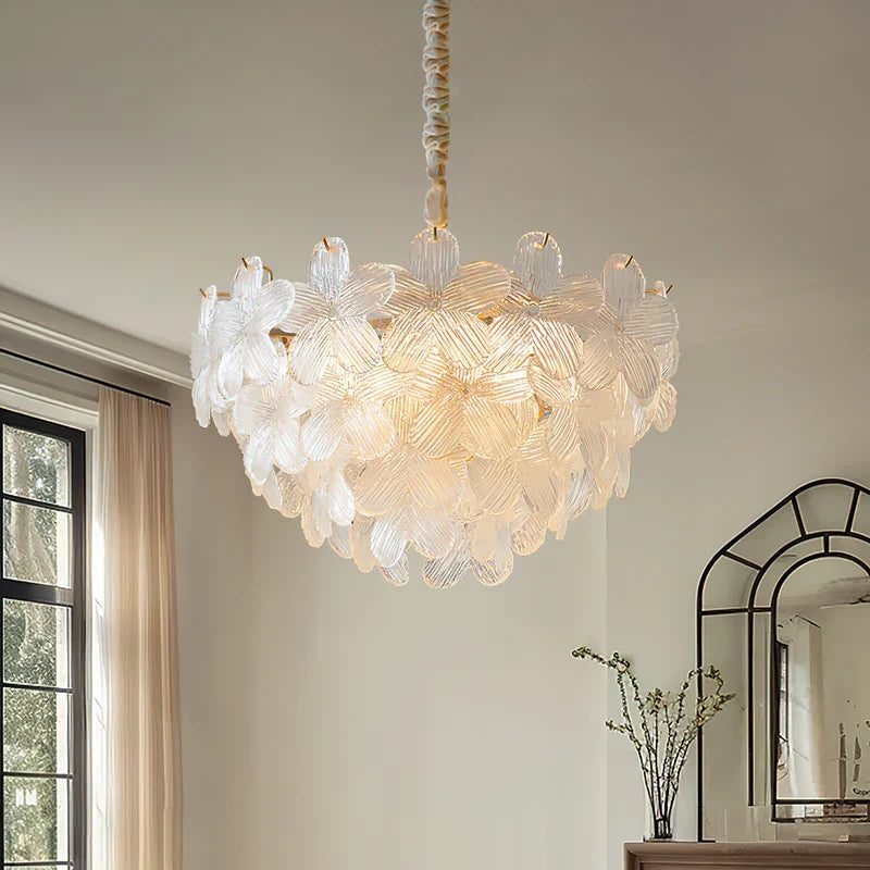 RoyaleGlow Floral Glass Crystal Chandelier Pink Petal Hanging Light Fixture - Royale Basic