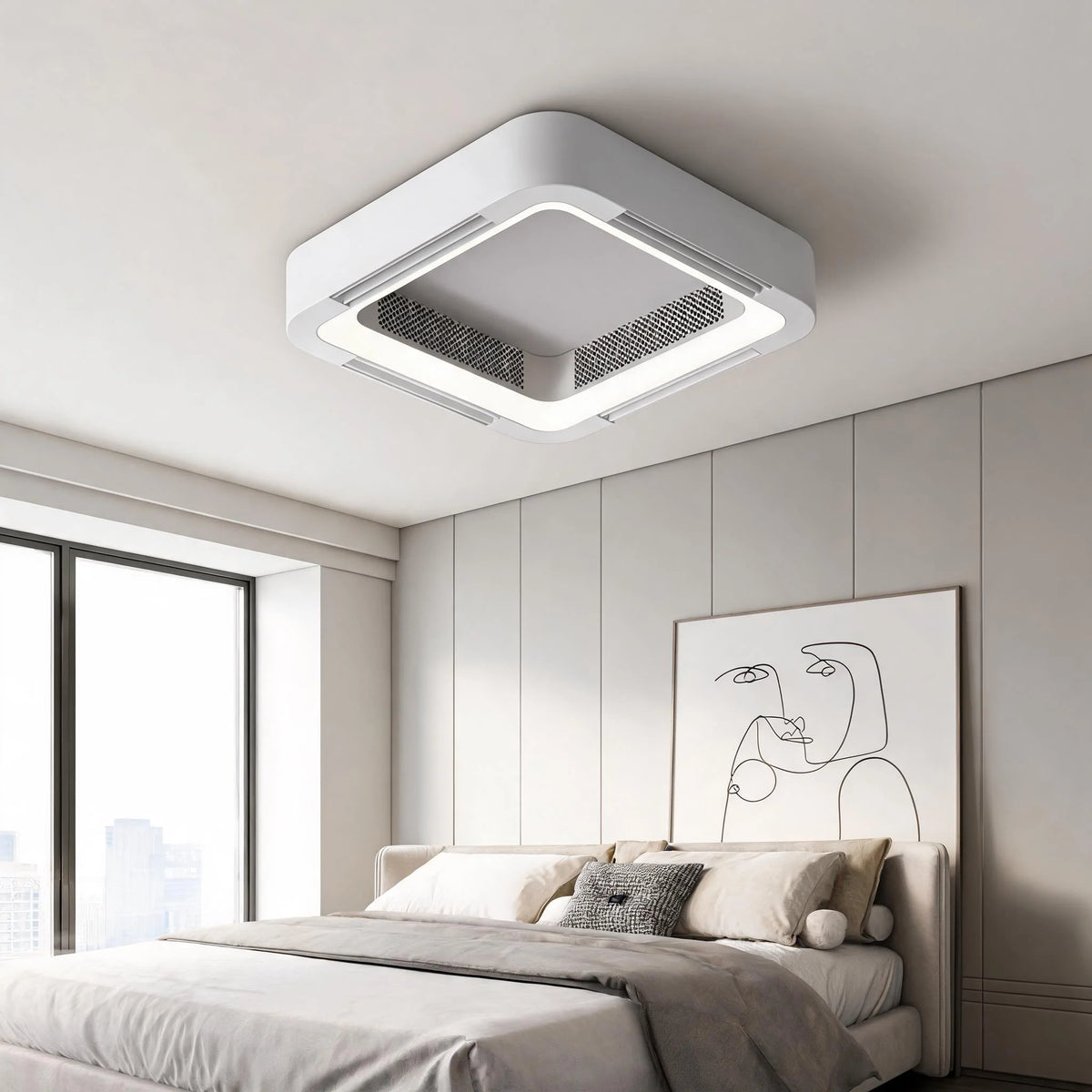 RoyaleGlow Flush Mount Bladeless Ceiling Fan With LED Light And Remote - Royale Basic