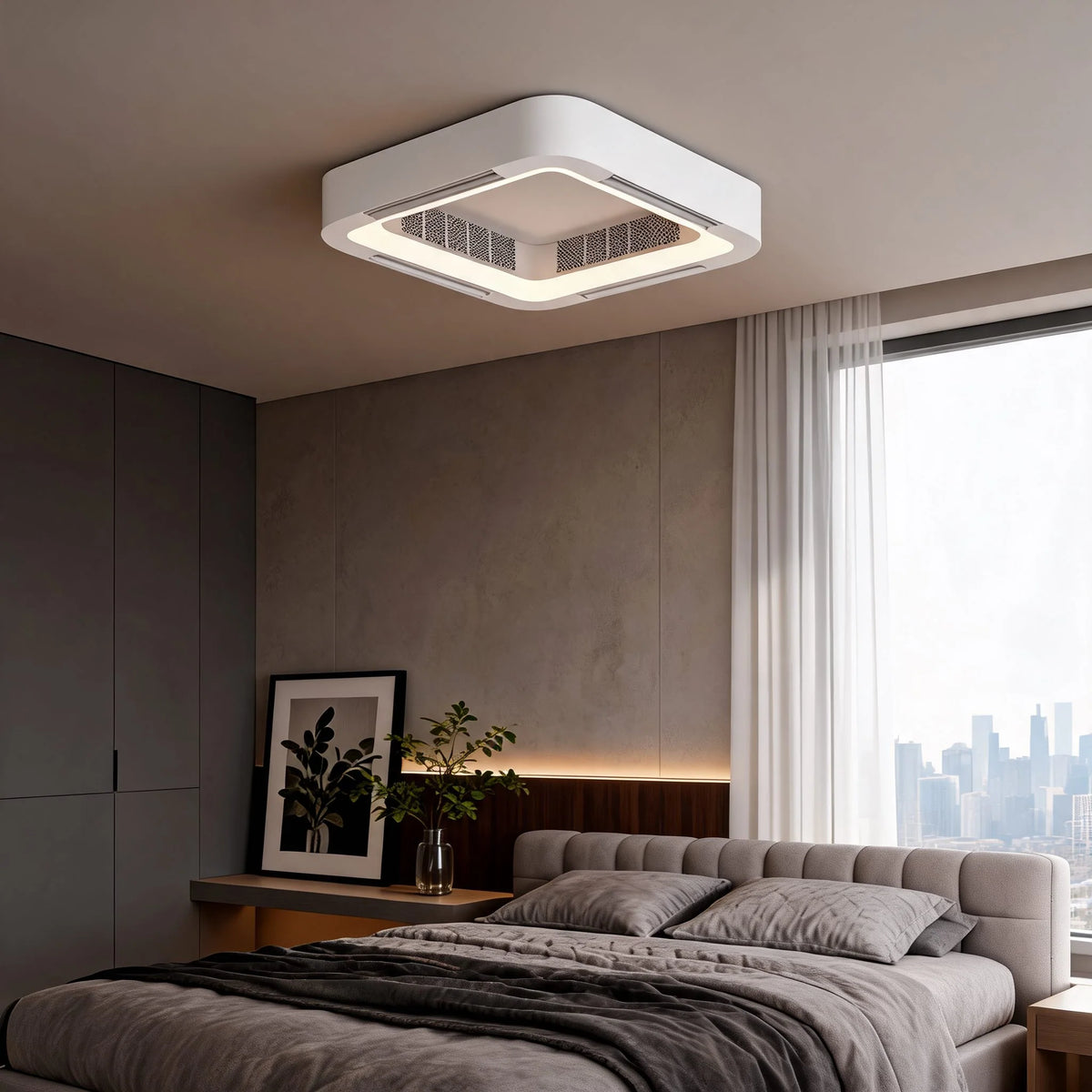 RoyaleGlow Flush Mount Bladeless Ceiling Fan With LED Light And Remote - Royale Basic
