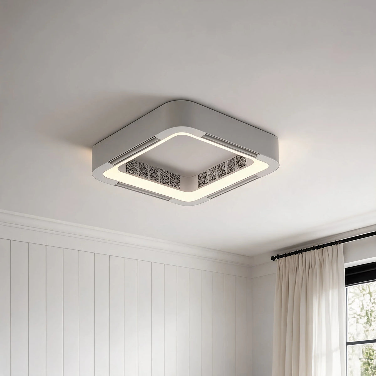 RoyaleGlow Flush Mount Bladeless Ceiling Fan With LED Light And Remote - Royale Basic