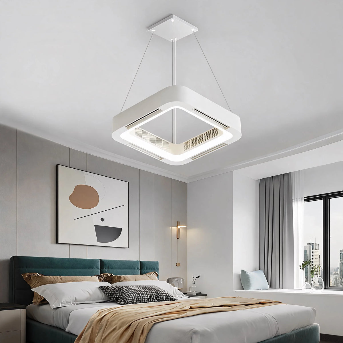 RoyaleGlow Flush Mount Bladeless Ceiling Fan With LED Light And Remote - Royale Basic