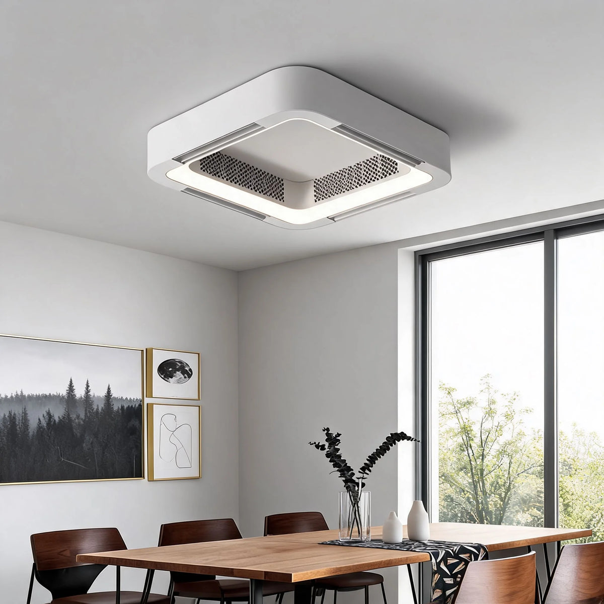 RoyaleGlow Flush Mount Bladeless Ceiling Fan With LED Light And Remote - Royale Basic