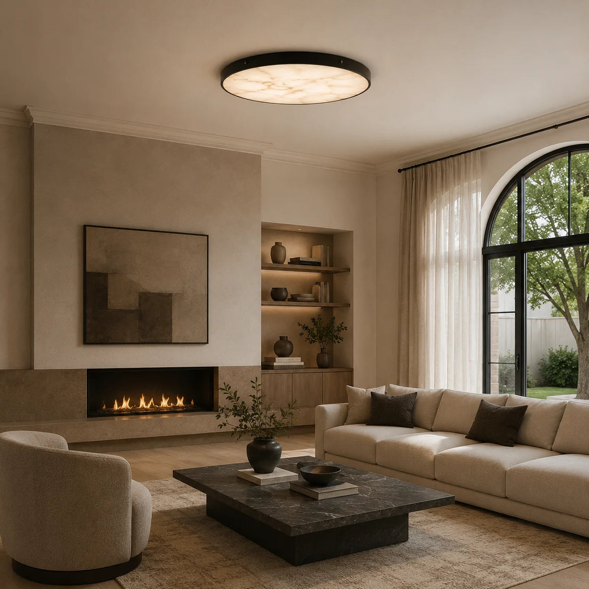 RoyaleGlow Flush Mount Ceiling Light Marble And Copper Modern Fixture - Royale Basic