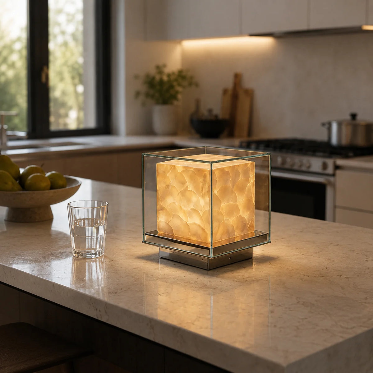 RoyaleGlow Glass Cube Table Lamp Modern Ambient Bedside Light - Royale Basic