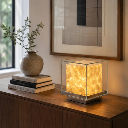 RoyaleGlow Glass Cube Table Lamp Modern Ambient Bedside Light - Royale Basic
