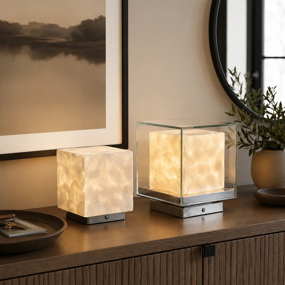 RoyaleGlow Glass Cube Table Lamp Modern Ambient Bedside Light - Royale Basic
