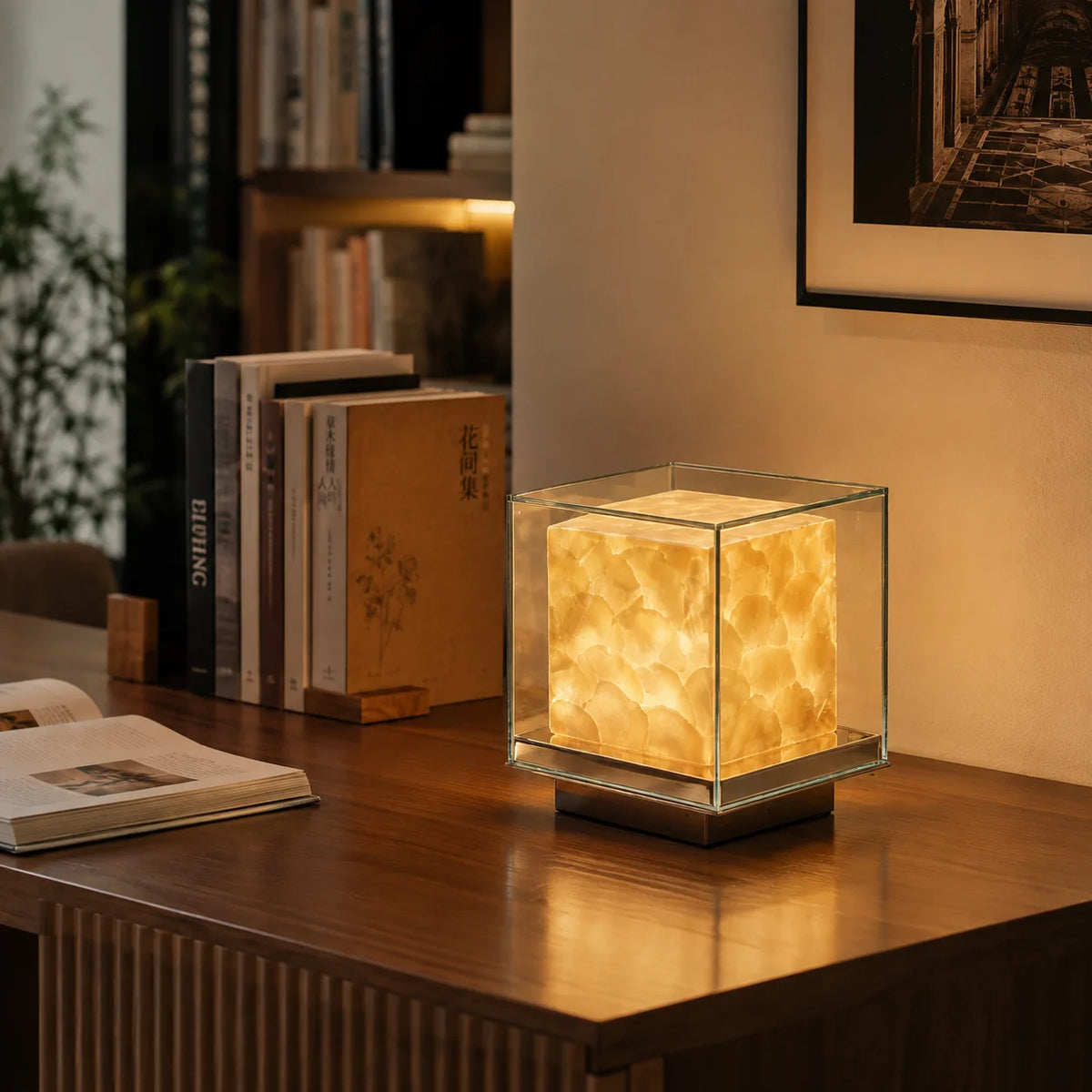 RoyaleGlow Glass Cube Table Lamp Modern Ambient Bedside Light - Royale Basic