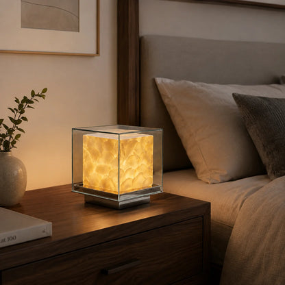 RoyaleGlow Glass Cube Table Lamp Modern Ambient Bedside Light - Royale Basic