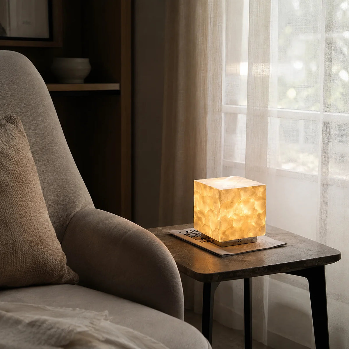 RoyaleGlow Glass Cube Table Lamp Modern Ambient Bedside Light - Royale Basic