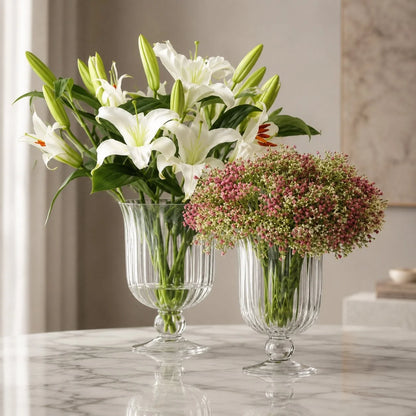 RoyaleGlow Glass Flower Vase And Hurricane Candle Holder Tabletop Decor - Royale Basic