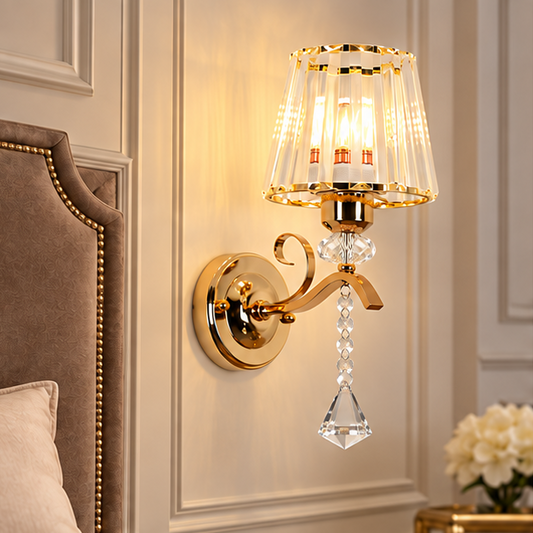 RoyaleGlow Gold Crystal Wall Sconce Modern Vanity Light Fixture - Royale Basic