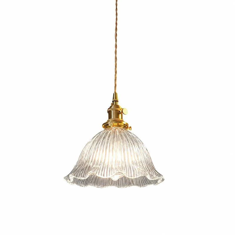 RoyaleGlow Green Ribbed Glass Pendant Light Vintage Brass Hanging Lamp For Kitchen Island - Royale Basic