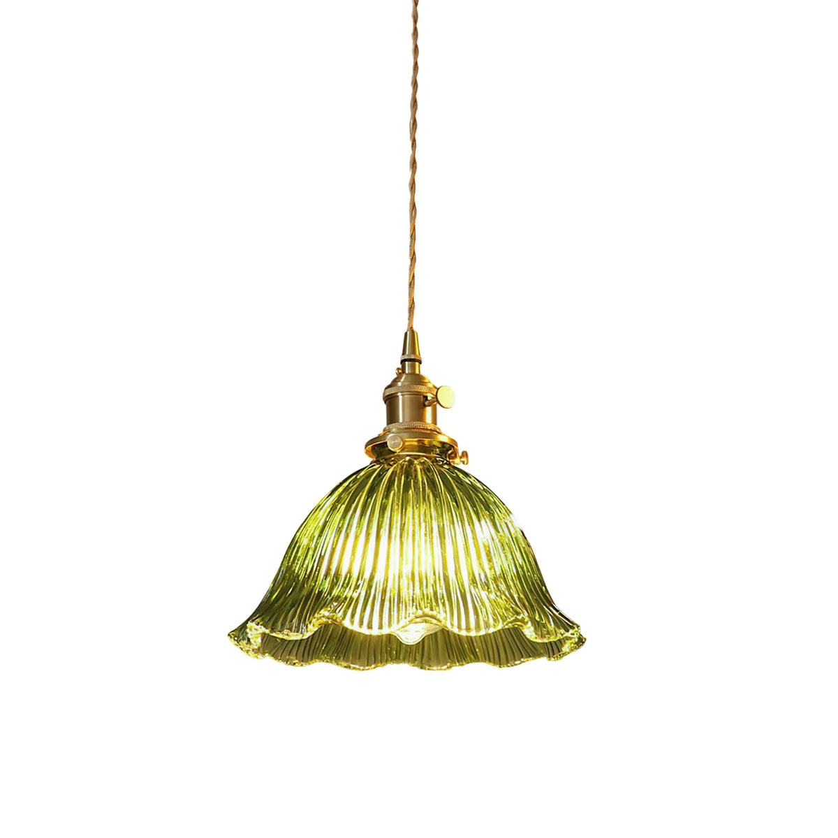 RoyaleGlow Green Ribbed Glass Pendant Light Vintage Brass Hanging Lamp For Kitchen Island - Royale Basic
