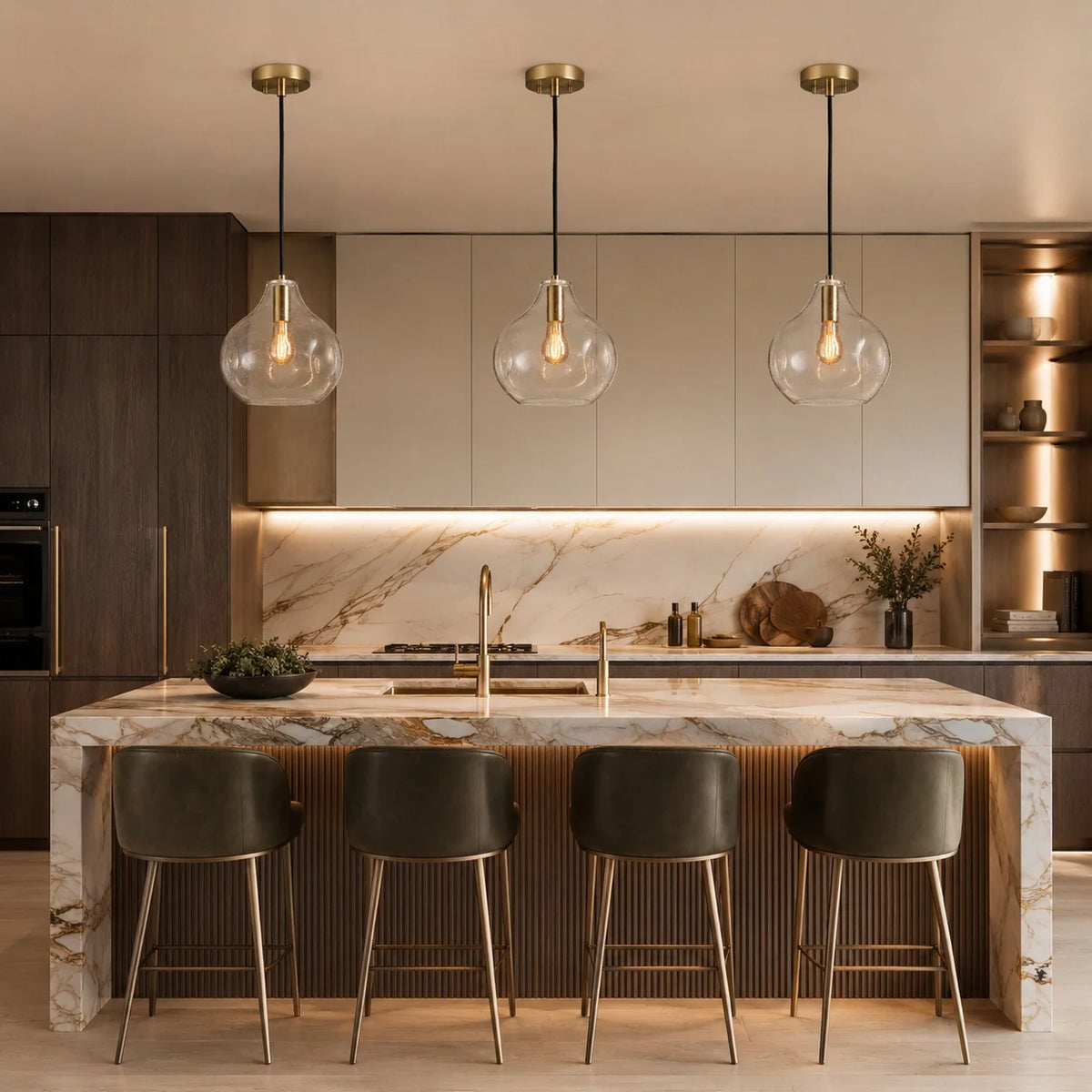 RoyaleGlow Hand Blown Organic Glass Pendant Light 30cm - Royale Basic