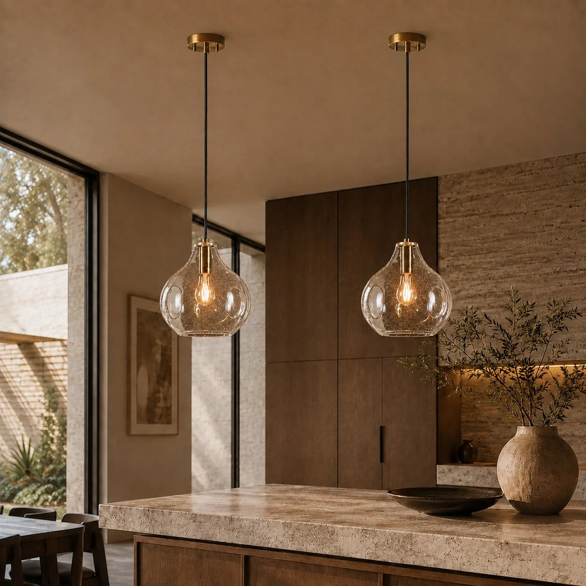 RoyaleGlow Hand Blown Organic Glass Pendant Light 30cm - Royale Basic