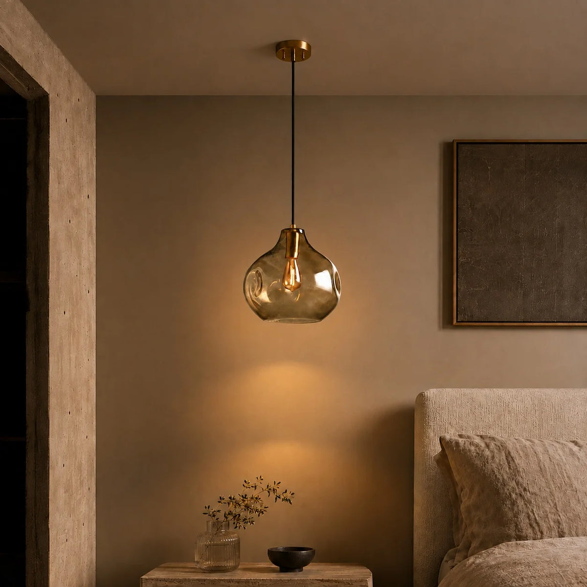 RoyaleGlow Hand Blown Organic Glass Pendant Light 30cm - Royale Basic