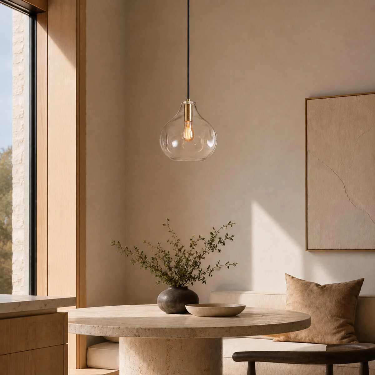 RoyaleGlow Hand Blown Organic Glass Pendant Light 30cm - Royale Basic