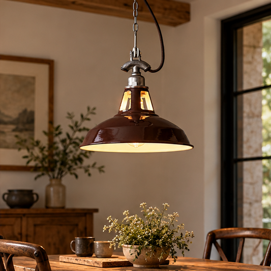 RoyaleGlow Industrial Vented Pendant Light - Vintage Factory Hanging Lamp - Royale Basic
