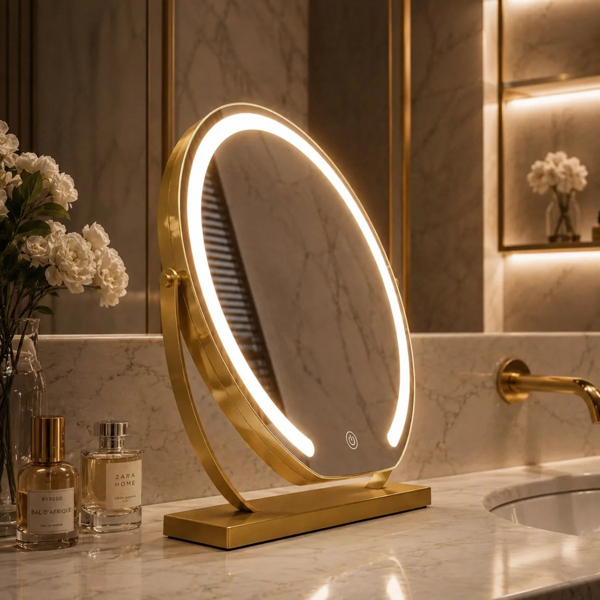 RoyaleGlow Lighted Vanity Mirror Tabletop LED Makeup Mirror With Adjustable Magnification - Royale Basic