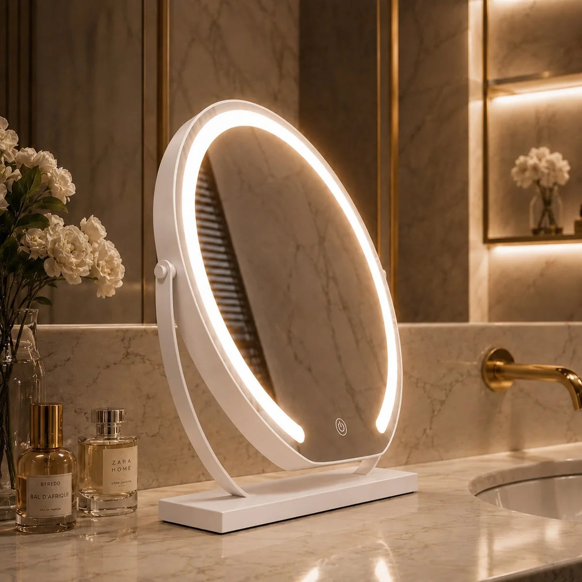 RoyaleGlow Lighted Vanity Mirror Tabletop LED Makeup Mirror With Adjustable Magnification - Royale Basic